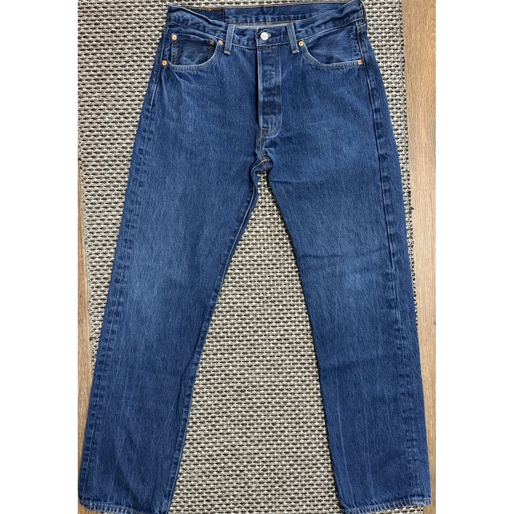 Levi's Men's Dark Wash Blue Denim Straight Fit Button Fly 5-Pocket Jeans 34x36